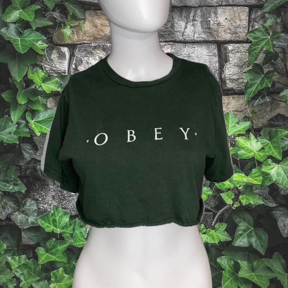 Obey green top crop T-shirt